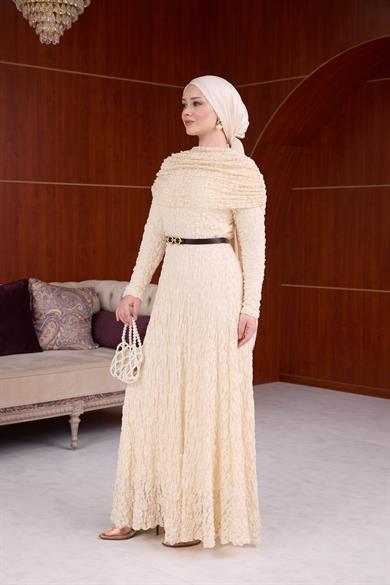 Lotus Bürümcük Elbise - Bej