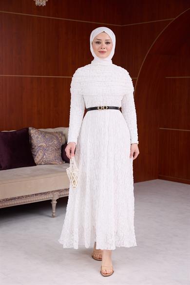 Lotus Bürümcük Elbise - Beyaz