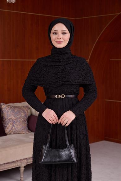 Lotus Bürümcük Elbise - Siyah