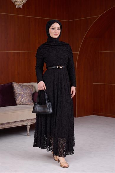 Lotus Bürümcük Elbise - Siyah