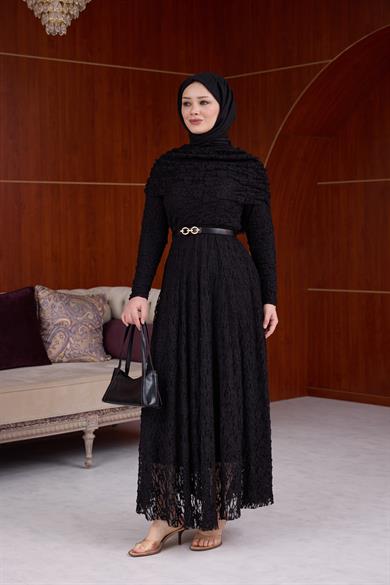 Lotus Bürümcük Elbise - Siyah