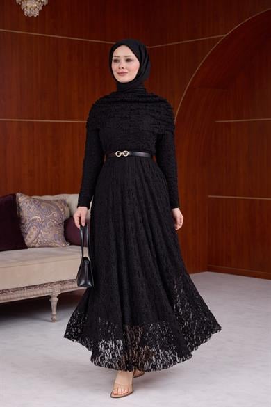 Lotus Bürümcük Elbise - Siyah