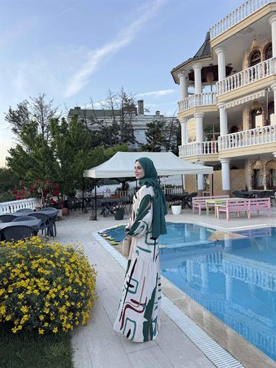 Mani Elbise - Petrol-Ekru