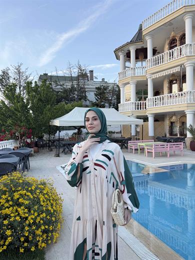 Mani Elbise - Petrol-Ekru