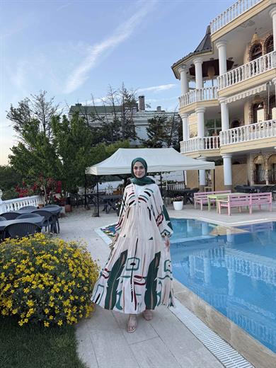 Mani Elbise - Petrol-Ekru