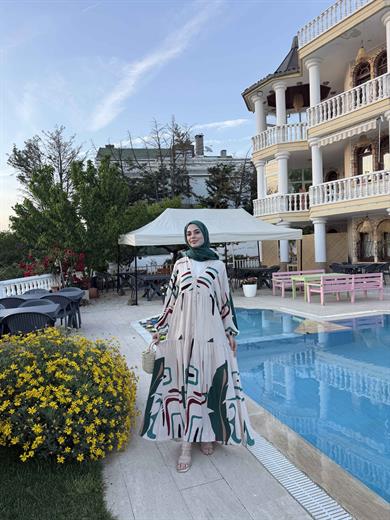 Mani Elbise - Petrol-Ekru