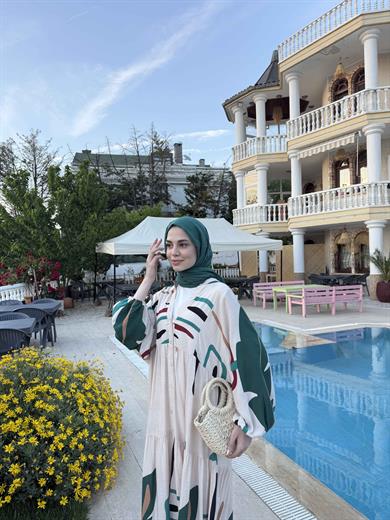 Mani Elbise - Petrol-Ekru