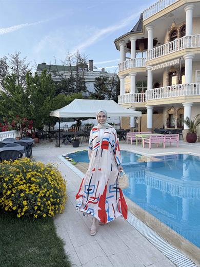 Mani Elbise - Turuncu-Ekru