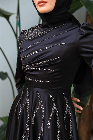 Matmazel Saten Abiye - Siyah