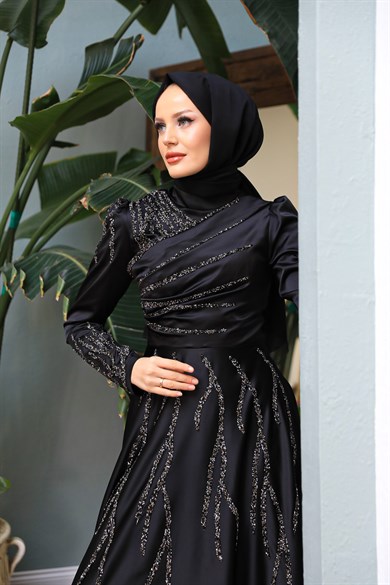 Matmazel Saten Abiye - Siyah