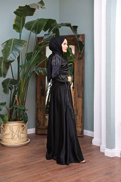 Matmazel Saten Abiye - Siyah