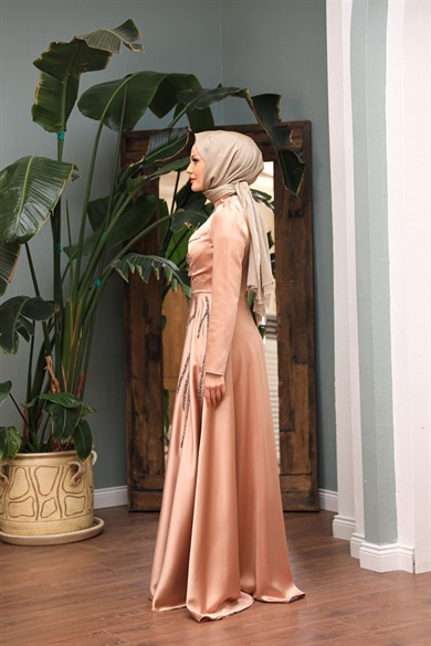 Mademoiselle Satin Evening Dress - Salmon