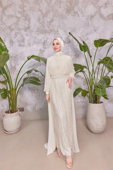 Melek Taş İşleme Abiye - Ekru