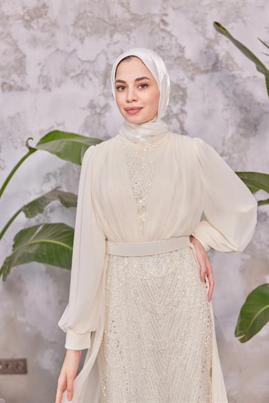 Melek Taş İşleme Abiye - Ekru