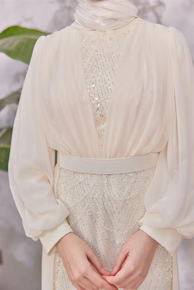 Melek Taş İşleme Abiye - Ekru