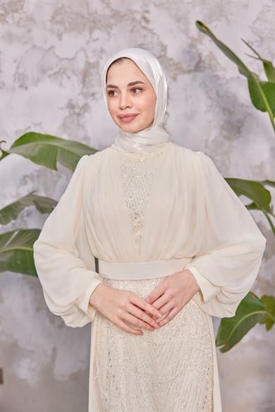 Melek Taş İşleme Abiye - Ekru