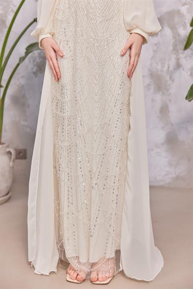 Melek Taş İşleme Abiye - Ekru