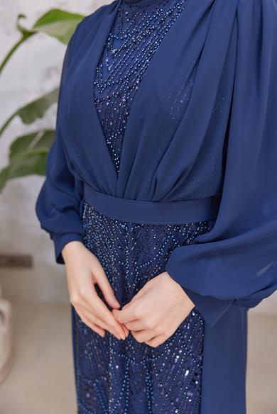 Melek Taş İşleme Abiye - Lacivert