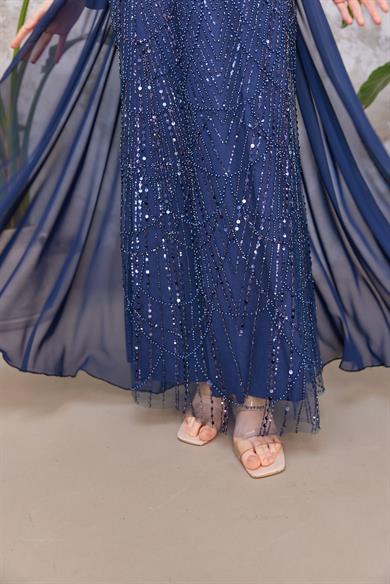 Melek Taş İşleme Abiye - Lacivert