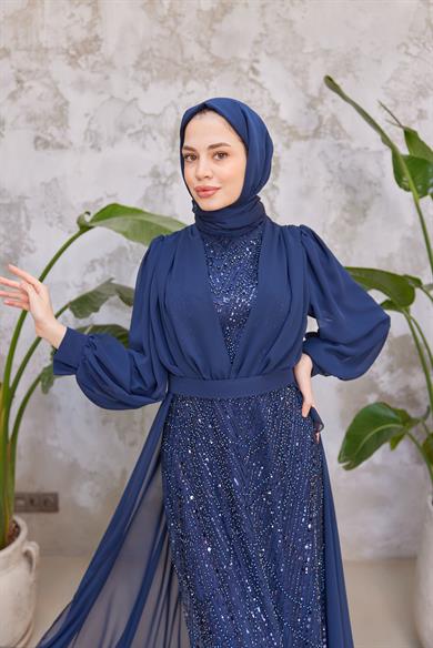 Melek Taş İşleme Abiye - Lacivert