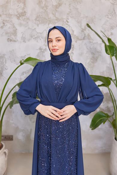 Melek Taş İşleme Abiye - Lacivert