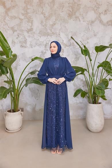 Melek Taş İşleme Abiye - Lacivert