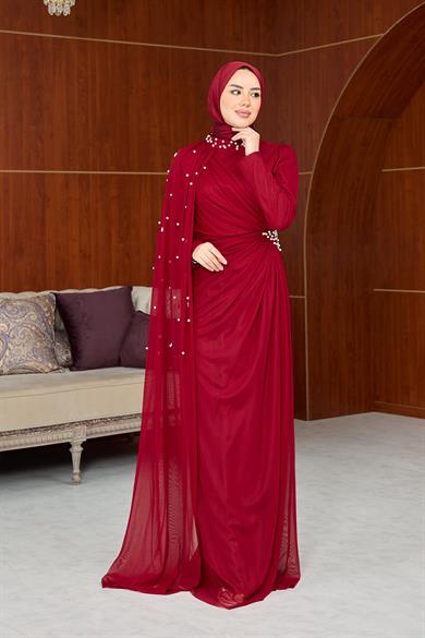 Melina Tasarım Taş İşleme Abiye - Bordo