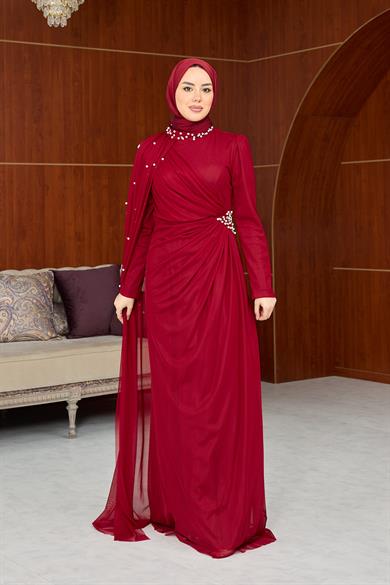 Melina Tasarım Taş İşleme Abiye - Bordo