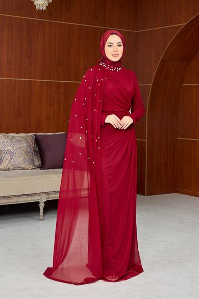 Melina Tasarım Taş İşleme Abiye - Bordo