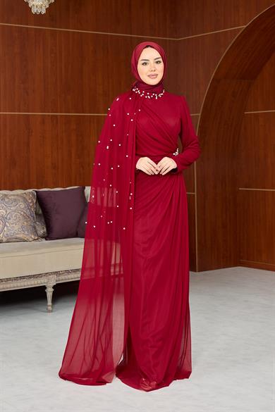 Melina Tasarım Taş İşleme Abiye - Bordo
