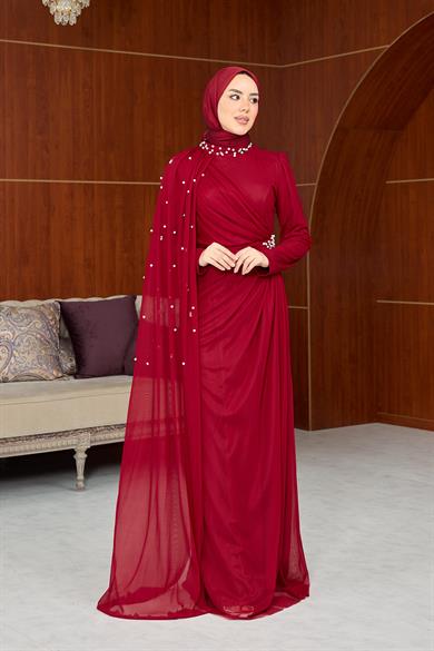 Melina Tasarım Taş İşleme Abiye - Bordo