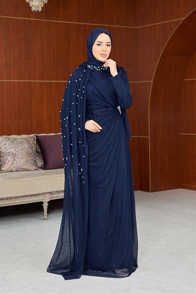 Melina Tasarım Taş İşleme Abiye - Lacivert