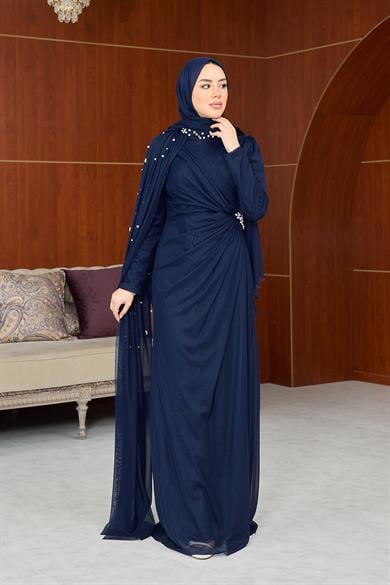 Melina Tasarım Taş İşleme Abiye - Lacivert