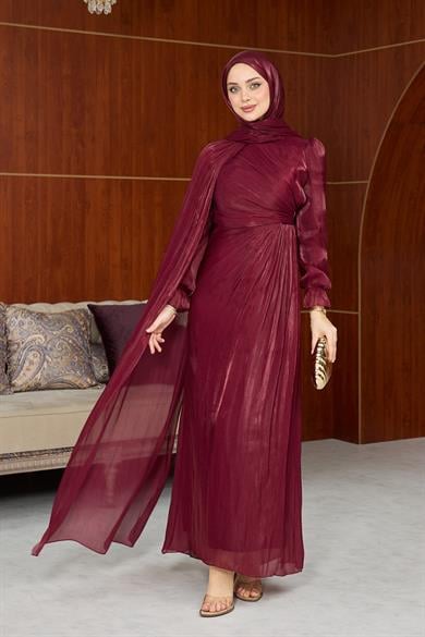 Melisa Pelerinli Abiye - Bordo