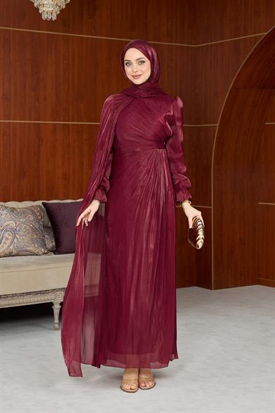 Melisa Pelerinli Abiye - Bordo