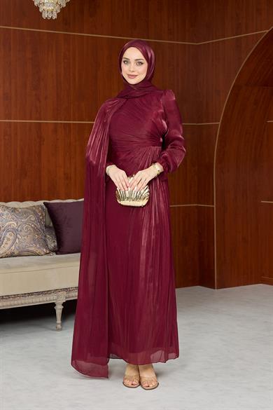 Melisa Pelerinli Abiye - Bordo