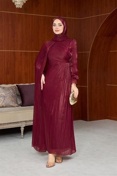 Melisa Pelerinli Abiye - Bordo