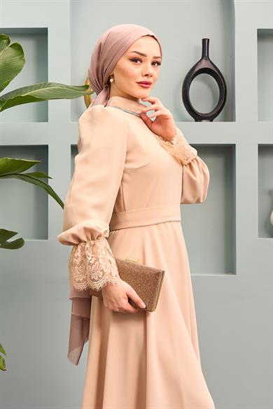 Merve Evening Dress - Beige