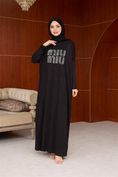 Merve Taş Baskı Elbise - Siyah