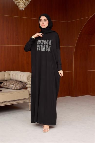 Merve Taş Baskı Elbise - Siyah