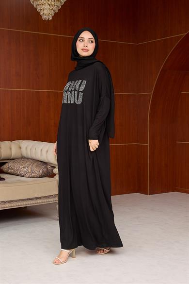 Merve Taş Baskı Elbise - Siyah