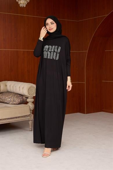 Merve Taş Baskı Elbise - Siyah
