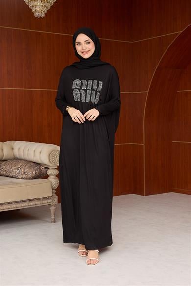 Merve Taş Baskı Elbise - Siyah