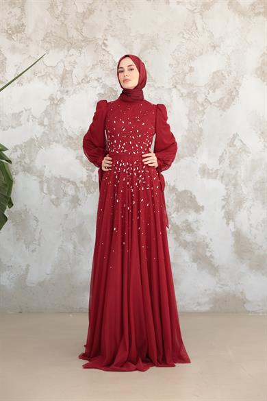 Mihri Taş İşleme Abiye - Bordo