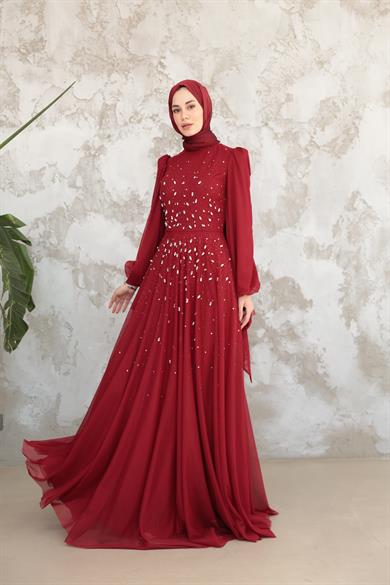 Mihri Taş İşleme Abiye - Bordo