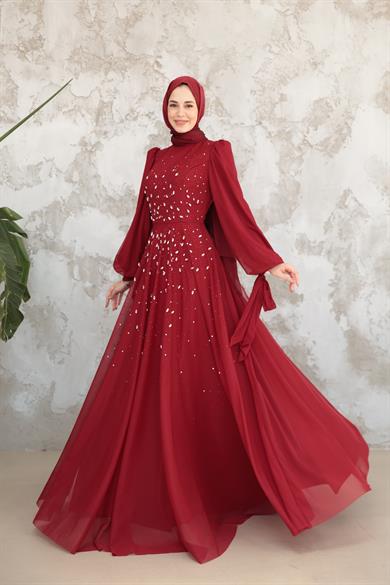 Mihri Taş İşleme Abiye - Bordo