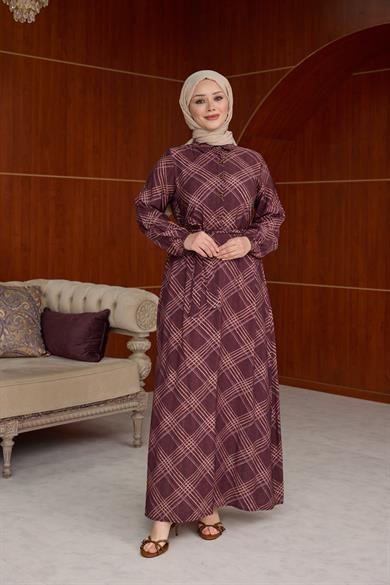 Mihriban Ekose Elbise - Bordo