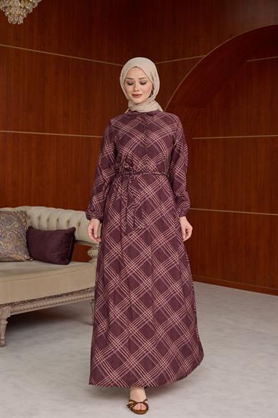 Mihriban Ekose Elbise - Bordo