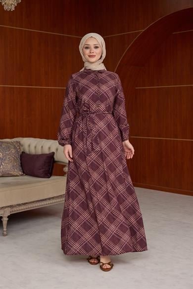 Mihriban Ekose Elbise - Bordo