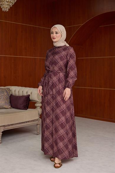 Mihriban Ekose Elbise - Bordo